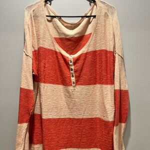 Women's Free People‎ Beach Linen Blend Striped V-Neck Oversized m Sweater Size L
